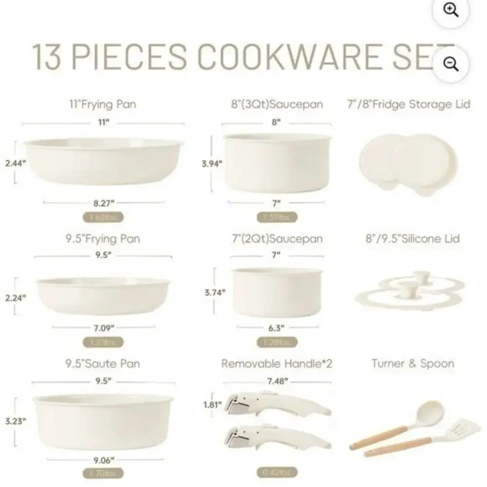 CAROTE 13-Piece  Ceramic White Nonstick Pots and Pans Cookware Set